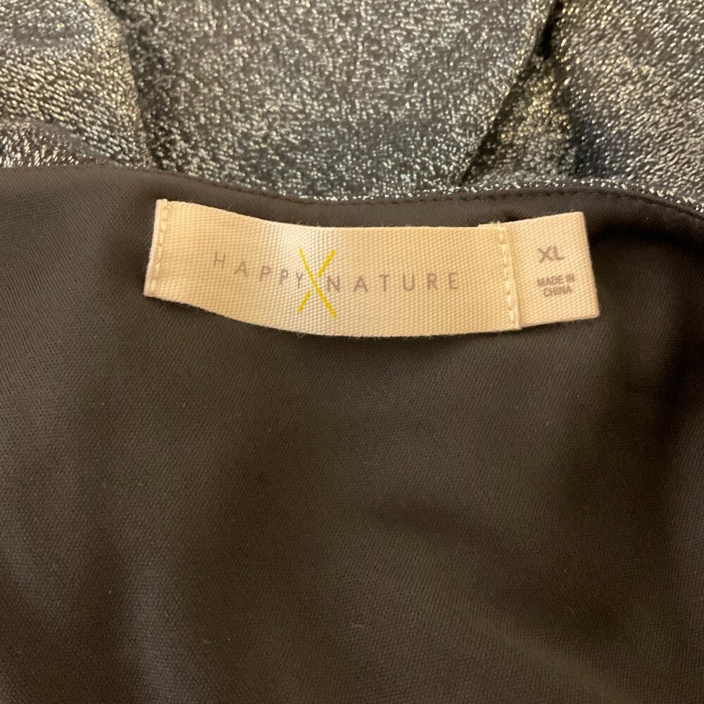 Happy Nature One Shoulder Dress XL Gray Blue Sparkle Metallic Long Sleeve Lined - Picture 12 of 12